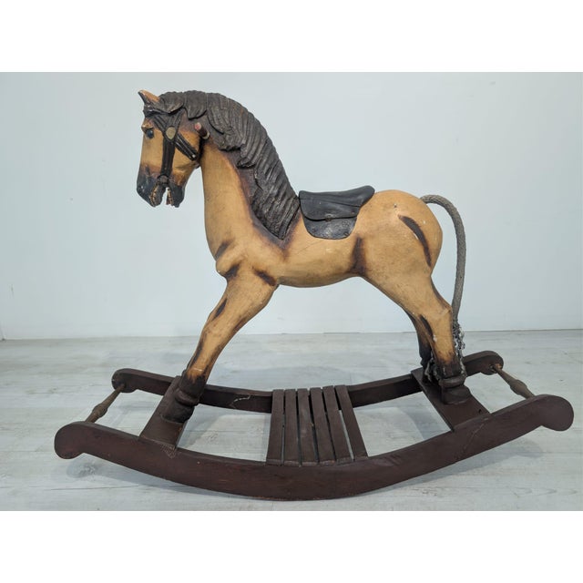 Brown Antique Wooden Rocking Horse, 1920s For Sale - Image 8 of 16