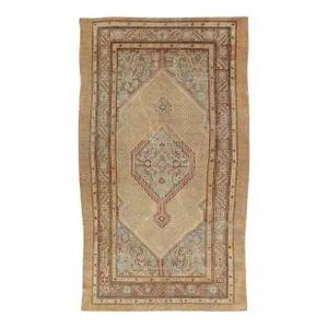 Antique Camel Hair Persian Tribal Serab Rug With Medallion Design 4'6 X 8'1