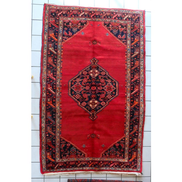 1960s, Handmade Vintage Persian Hamadan Rug 4.5' X 6.9' For Sale - Image 13 of 14