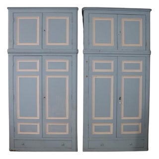 Antique Wardrobes in Lacquered Fir and Poplar Wood, 1800s, Set of 2 For Sale