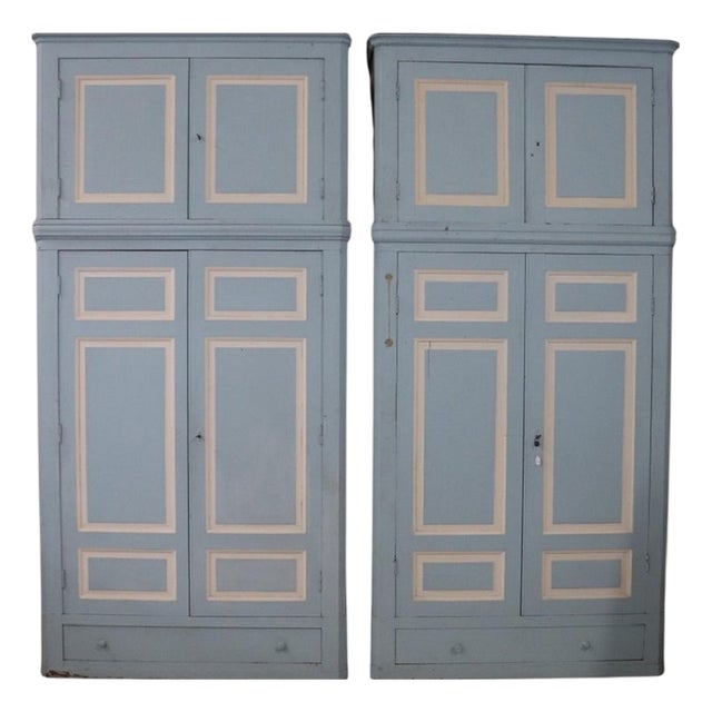 Antique Wardrobes in Lacquered Fir and Poplar Wood, 1800s, Set of 2 For Sale