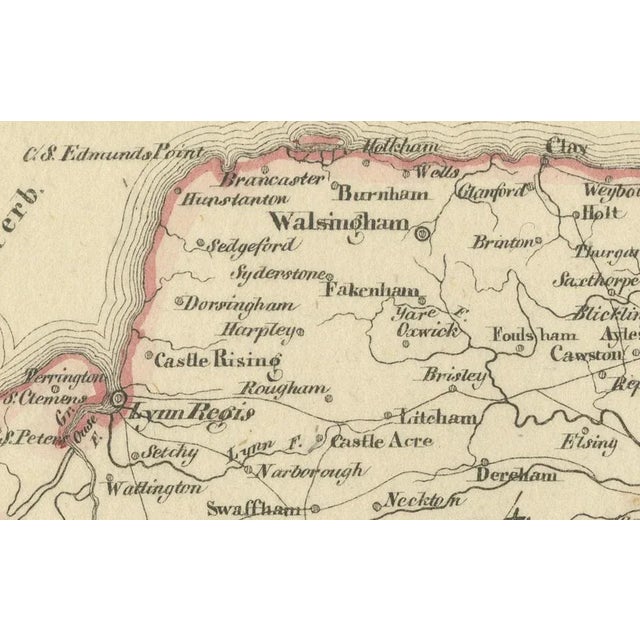 Antique Map of Eastern England with Suffolk, 1830 For Sale - Image 4 of 8