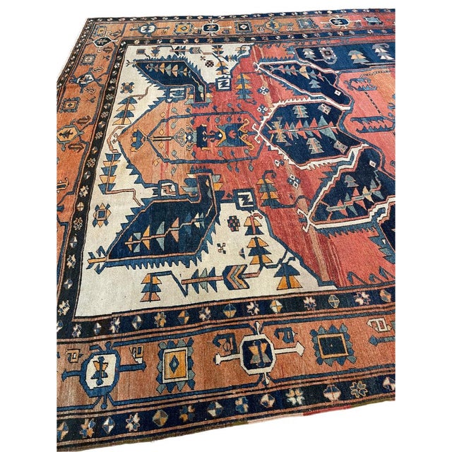 Antique Persian Serapi KING of KINGS DIAMOND Textile in Terracotta Rug 9.8 x 16 For Sale - Image 15 of 18