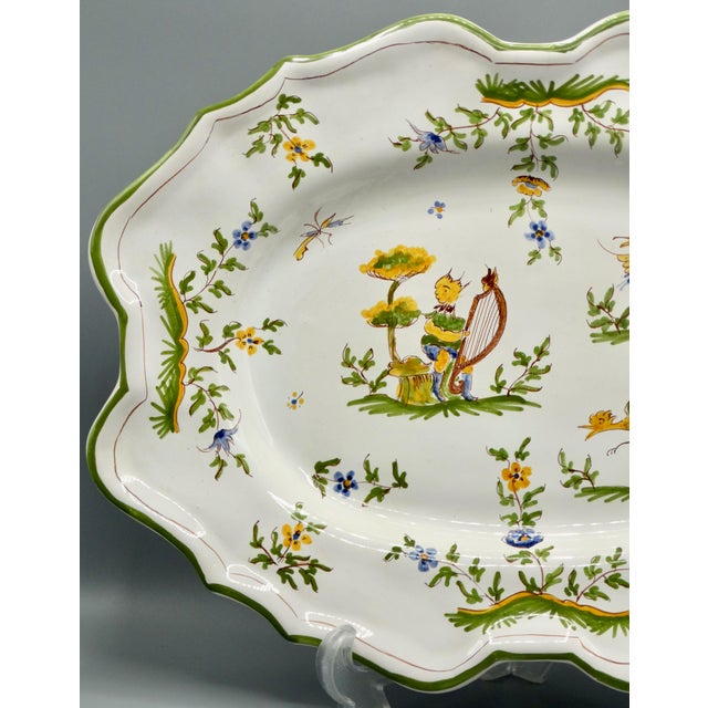 French Provincial French Moustiers Large Oval Platter Hand Painted For Sale - Image 3 of 9