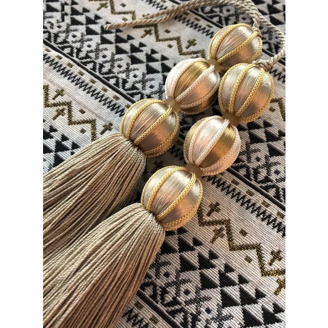 Art Deco Pair of Beaded Satin Key Tassels in Natural Mineral Colors- H 7.5 Inches For Sale - Image 3 of 15