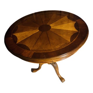 Vintage Round Wood Pedestal Table With Starburst Inlay For Sale