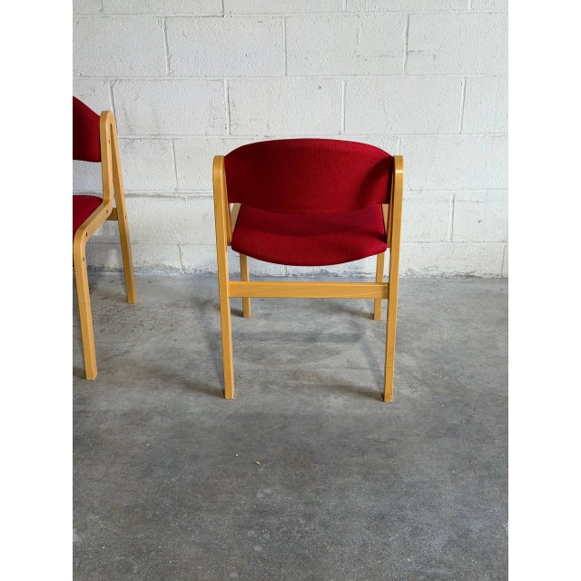 Pair of Vintage Danish Duba Bentwood Dining Chairs Red Upholstery Scandinavian Modern For Sale In Los Angeles - Image 6 of 8