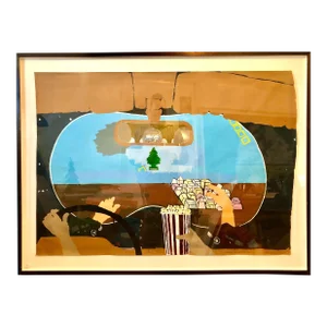 Scoli Acosta Large Contemporary Mixed-Media Painting, Drive In Movie, 2005
