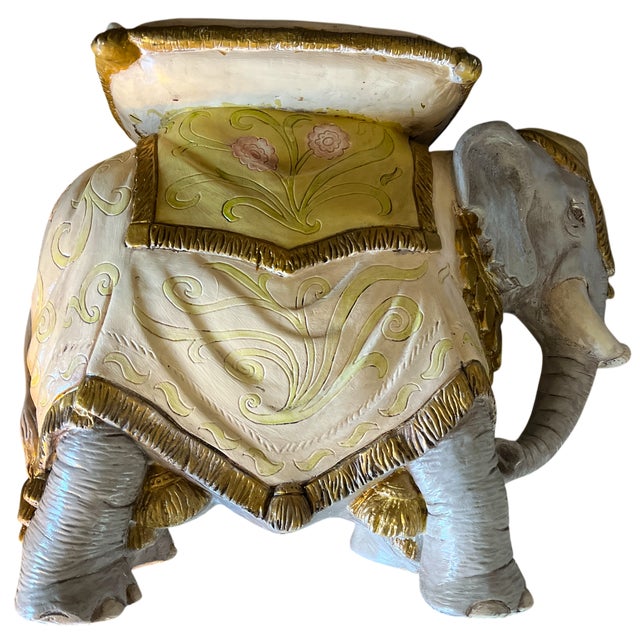 Vintage Hand-Painted Elephant Garden Stool / Side Table For Sale - Image 10 of 14