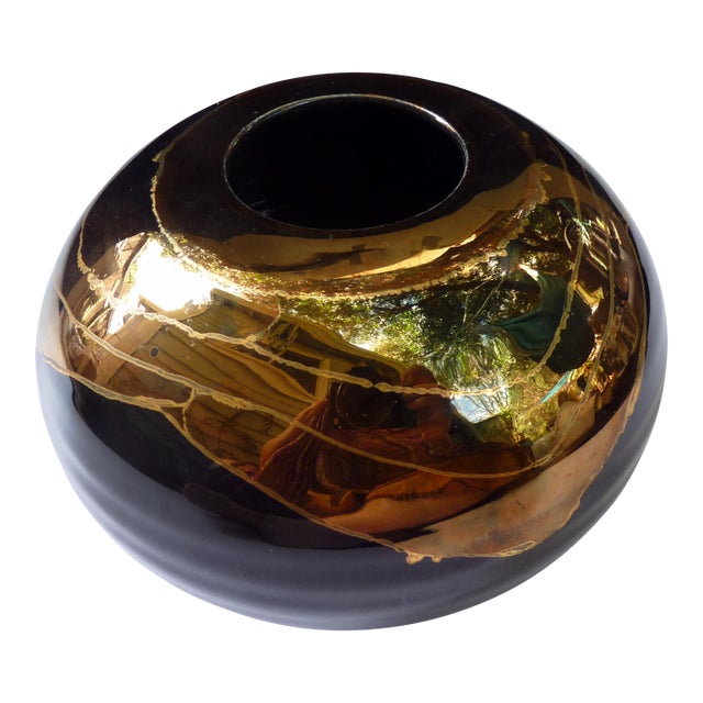 Bruce Fairman Signed Studio Art Pottery Globe Vase With Copper Lustre Drip Glaze For Sale