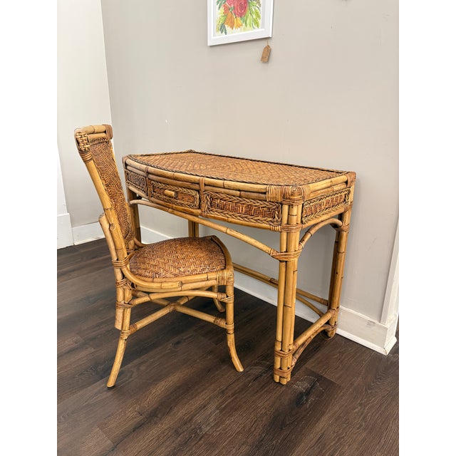 1970s Wicker and Bamboo Writing Desk/Vanity For Sale - Image 14 of 14