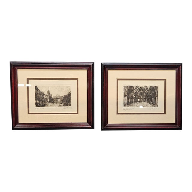 Vintage 1880 Lucien Gautier Paris Etching Set Framed Palais Justice Ste Chapelle For Sale
