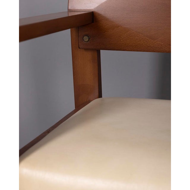 Brown Vintage Italian Armchair in Wood and Leather, 1980s For Sale - Image 8 of 14