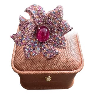 Bochic "Orient" Natural Ruby & Natural Multi Gem Ring Set In 18K Gold & Silver For Sale