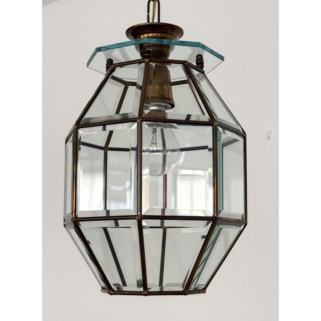 Italian Brass and Cut Glass Pendant Lamp, 1960s For Sale - Image 6 of 13