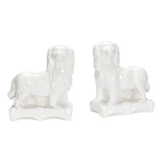 Staffordshire Spaniel Dogs - White, a Pair For Sale