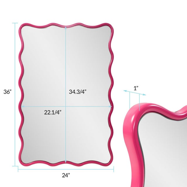 Plastic Maya Rectangular Waved Edge Mirror in Glossy Hot Pink For Sale - Image 7 of 11
