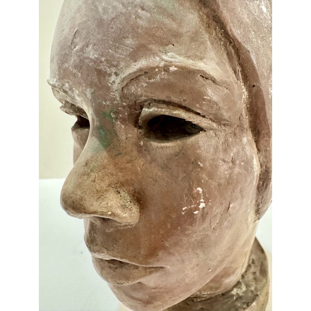 Brown Larry Mohr Plaster Expressionist Face Bust Sculpture Signed From Artist Estate For Sale - Image 8 of 10