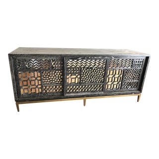 A Mr Brown Tito Low Cabinet of Limed Dark Ash & Mirrored Doors For Sale