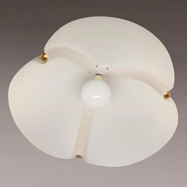 Mid-Century Modern Large White Plastic and Brass Pendant Lamp by Siva Poggibonsi for Arcobaleno, Italy, 1960s For Sale - Image 3 of 11