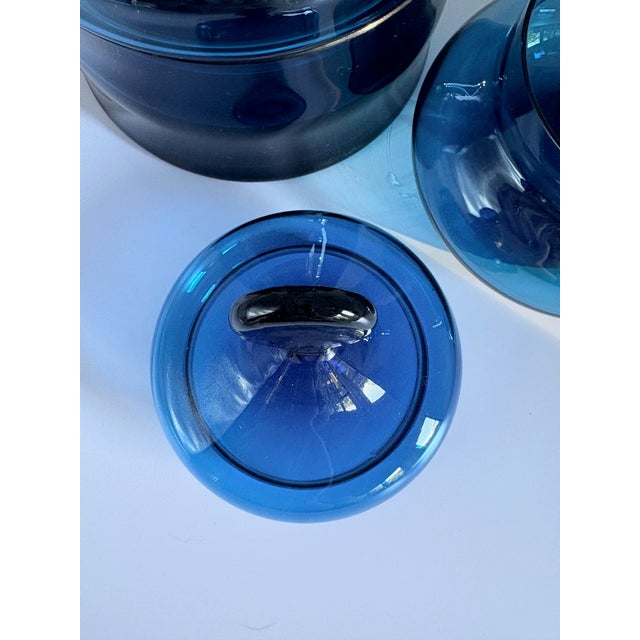 Vintage Blue Glass Lidded Jars by Bertil Vallien for Boda, 1960s, Set of 2 For Sale - Image 9 of 18