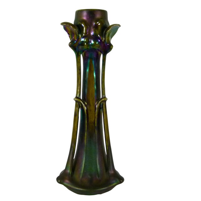1900 - 1909 1900s Austrian Art Nouveau Heliosine Iridescent Iris Ceramic Vase by Karl Rudolf Ditmar For Sale - Image 5 of 13