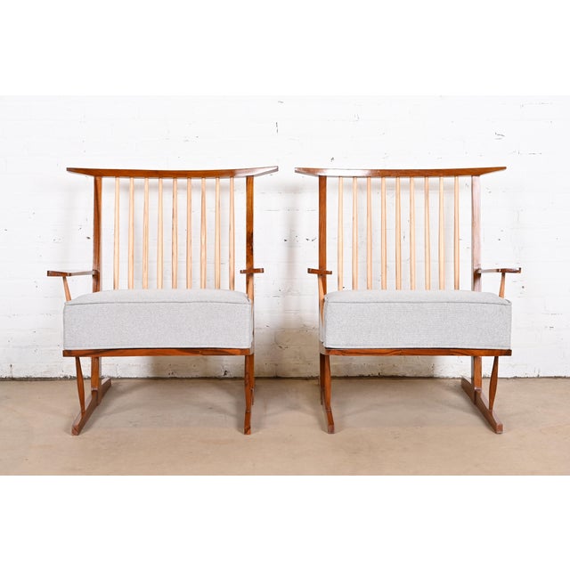 Mid-Century Modern Conoid Lounge Chairs in Sculpted Walnut After George Nakashima, Pair For Sale - Image 3 of 12