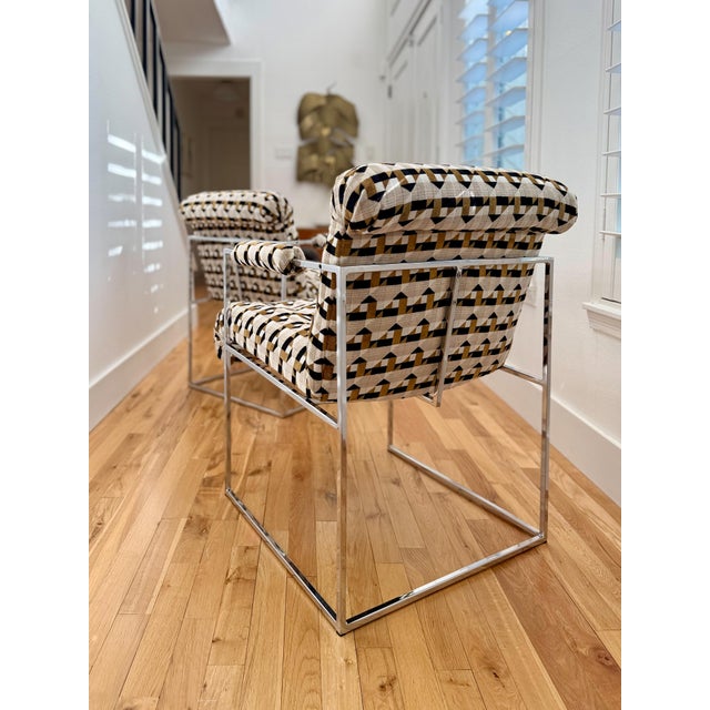 Milo Baughman for Thayer Coggin 1970s Attributed to Milo Baughman Chrome Armchairs - A Pair For Sale - Image 4 of 7