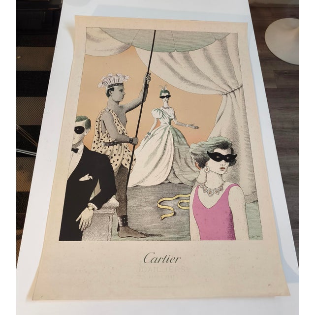 Beautiful original cartier jewelers poster by pierre le tan. france, 1985. a sophisticated, theatrical scene. elegant...