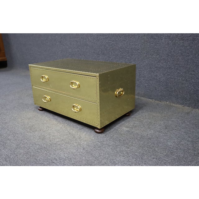 Sarreid Brass Clad Campaign Style Two-Drawer Chest For Sale In Philadelphia - Image 6 of 16