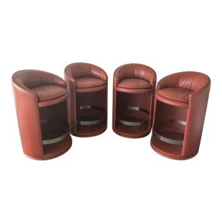 1970s Vintage Rossi DI Albizzate Italian Leather Bogo System Barstool- Set of 4 For Sale