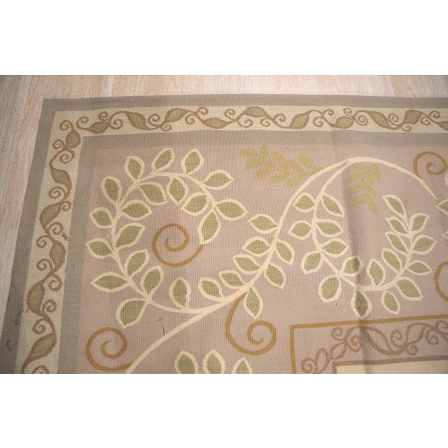 9x12 Vintage Aubusson Flat Weave Wool Rug, Lilac Grey Fern and Vine Stripe For Sale - Image 9 of 16