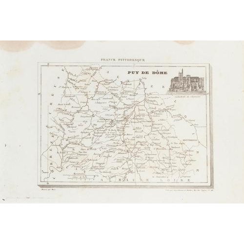 Map of Puy De Dome is an original etching realized by an anonymous engraver of the XIX century. Printed in series of...