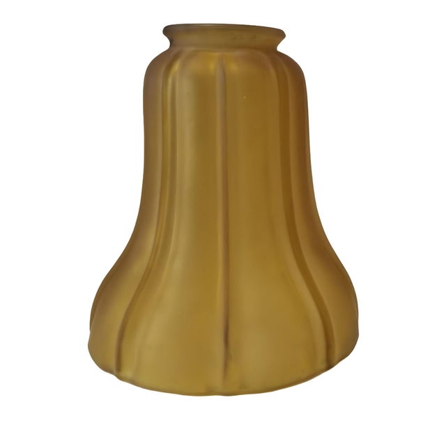 Art Nouveau 1980s Amber Frosted Fluted Art Nouvea Style Bell Shade - a Pair For Sale - Image 3 of 4