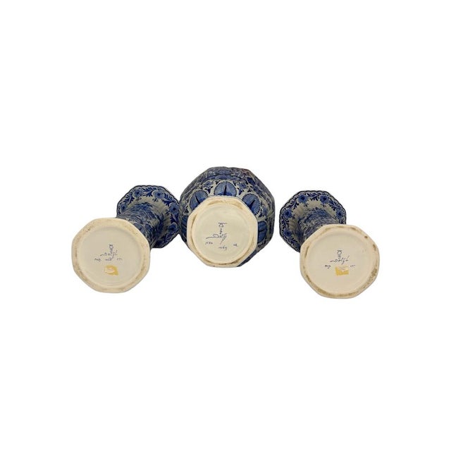 Blue Vintage Three-Piece Delft Blue Garniture Set from Royal Delft, 1972, Set of 3 For Sale - Image 8 of 10