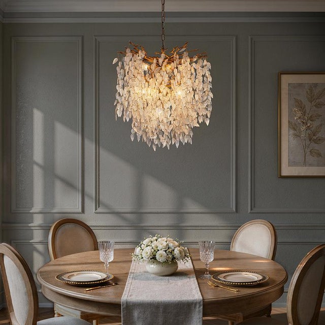 Aloadecor 11-Light 22'' Modern Branch Chandelier With Glass Leaves in Painted Brass for Dining Room and Entryway For Sale - Image 11 of 12