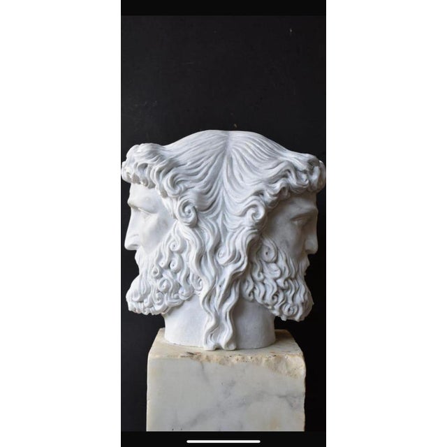 Hand-Carved Two-Headed Bust of Janus, Greek God of Transitions, Marble For Sale - Image 3 of 6