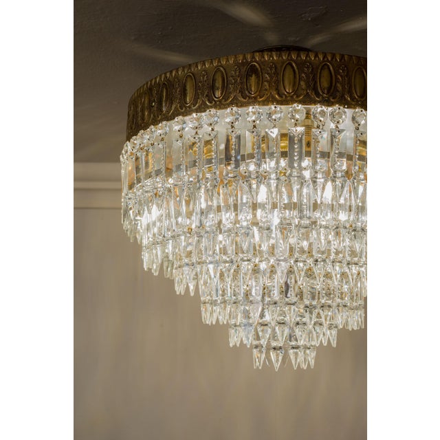 Empire Style Ceiling Light with 4 Bronze Lights and Hanging Drops, 1950s For Sale - Image 4 of 13