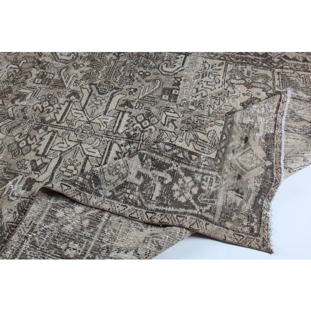 Architectural Vintage Heriz Rug With Washed Neutral Palette -6' 8'' X 9' 6'' For Sale - Image 9 of 13