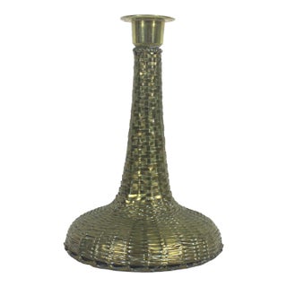 Vintage Woven Brass Metalwork Textured Candleholder For Sale