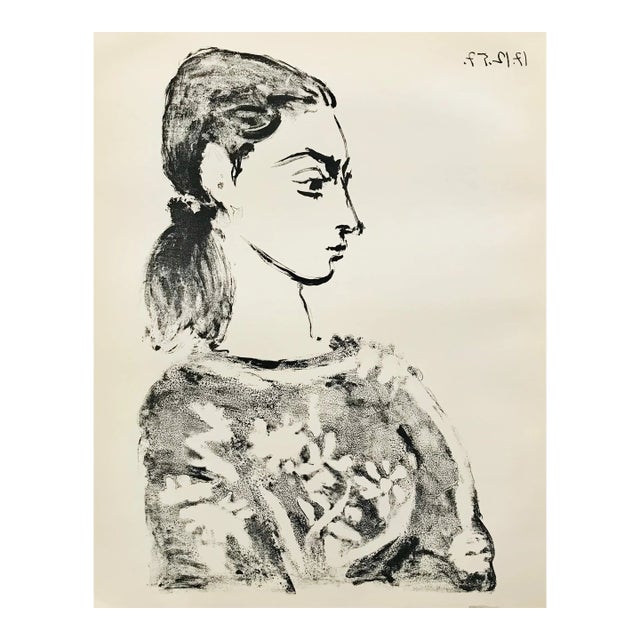 1959 Picasso Lithograph Woman With Flowered Bodeice For Sale