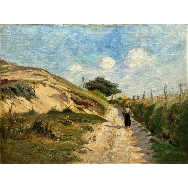 Female Figure, Path Through the Dunes, Returning from Fishing, 1890s-1910s, Oil on Canvas For Sale - Image 7 of 12