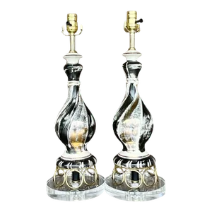Vintage Mid-Century Modern Gold Ring Table Lamps - a Pair