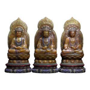 1930s Set of Three Carved Shoushan Stone Buddhas (Triple Gem / Triratna) — Seated With Halo & Lotus Base
