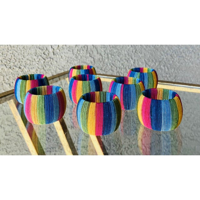 Late 20th-Century Vibrant & Chic Multi-Colored Woven Napkin Rings - Set of 8 For Sale - Image 15 of 18