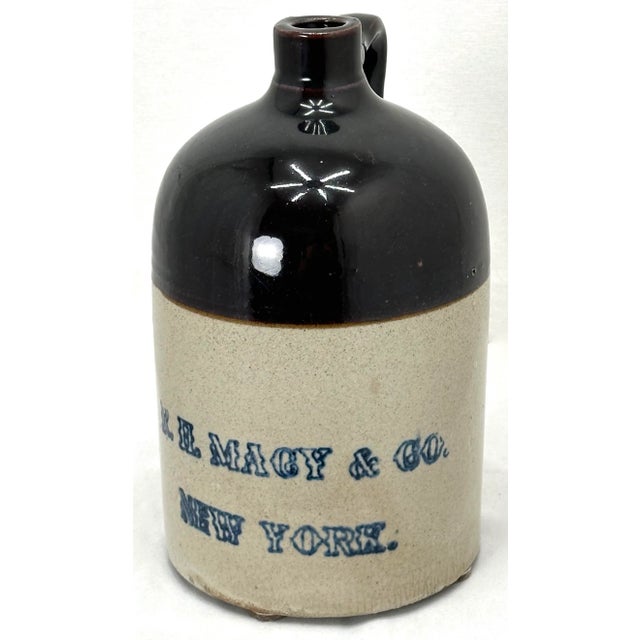 Antique American Blue Decorated Stoneware 1 Gallon Advertising Spirits Jug From Macys New York City For Sale - Image 13 of 13