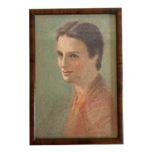 Circa 1940, Dorothy Stone Attributed Original Pastel Portrait of Young Woman, Framed