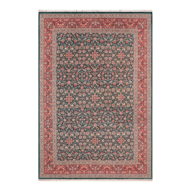 Kashan Pak-Persian Green/Red Wool Rug - 10'1'' X 14'2'' For Sale