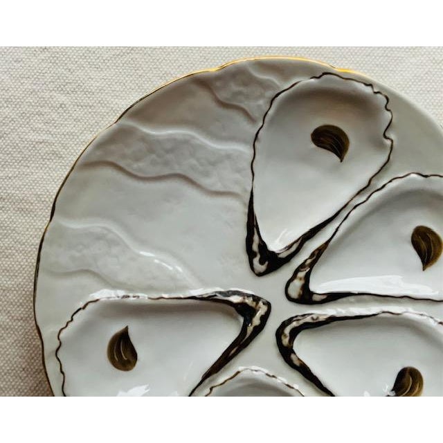 Champagne Exquisite 19th Century French Porcelain Oyster Plate - Hand-Painted With Gilt Trim For Sale - Image 8 of 13