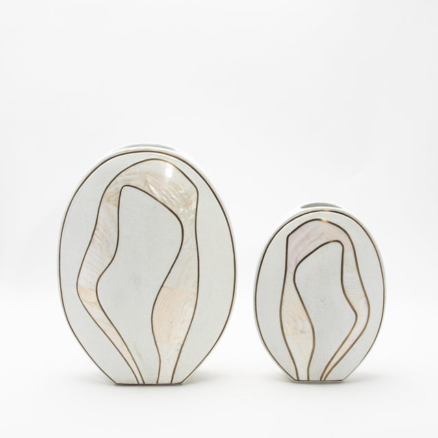 Modern Vase in Shagreen With Mother of Pearl and Brass Details by R&y Augousti For Sale - Image 9 of 10